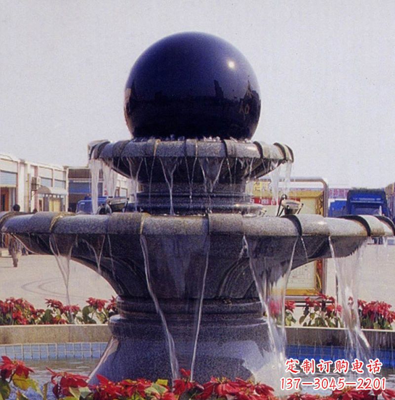 开封中国黑双层风水球喷泉石雕