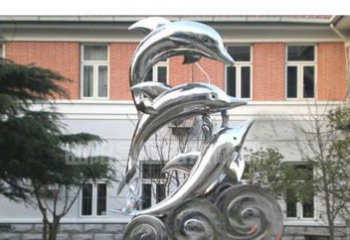 开封校园不锈钢海浪海豚雕塑
