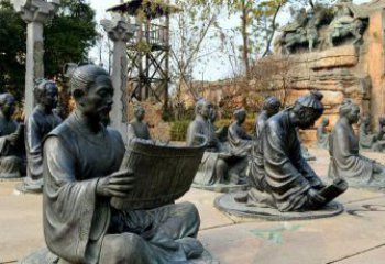 开封园林看竹简书的古代人物景观铜雕