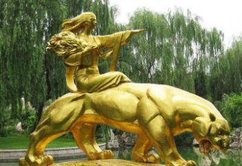 开封园林骑老虎的美女人物鎏金景观铜雕