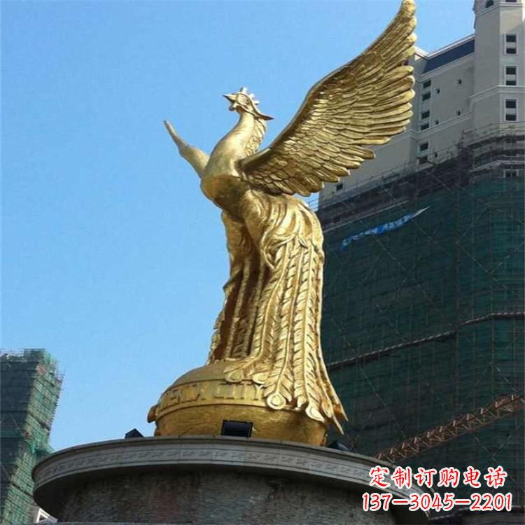 开封铸铜鎏金凤凰景观雕塑-城市园林