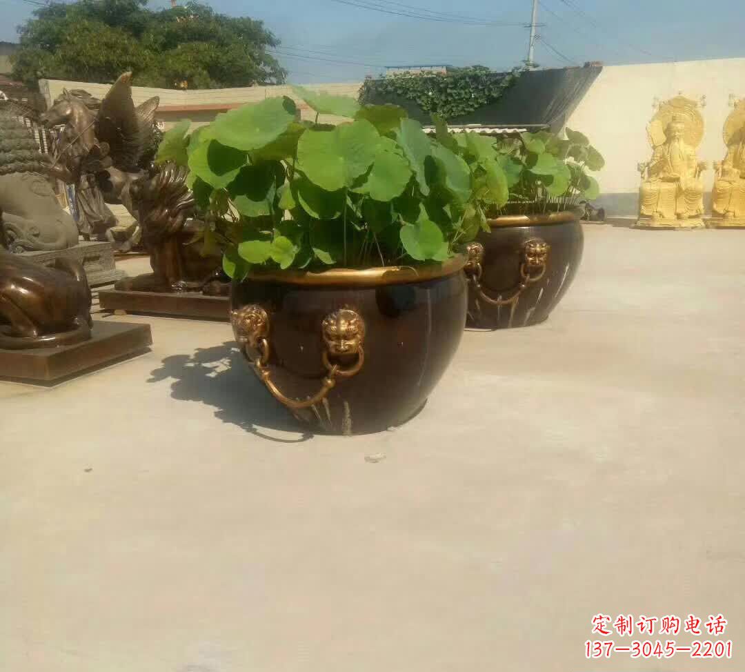 开封铸铜狮子头水缸雕塑