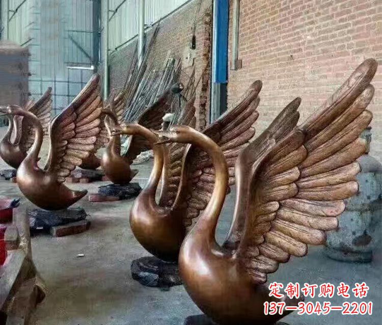 开封铸铜天鹅喷水动物喷泉雕塑
