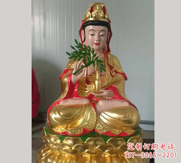 开封铸铜贴金杨柳观音雕塑