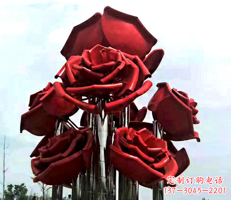 开封大型不锈钢玫瑰花雕塑