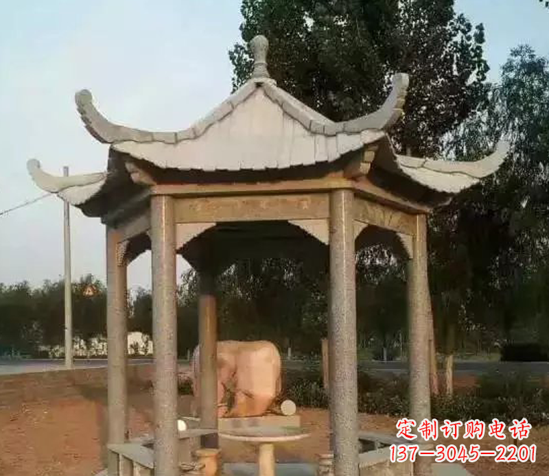 开封公园景观大理石六角石雕凉亭