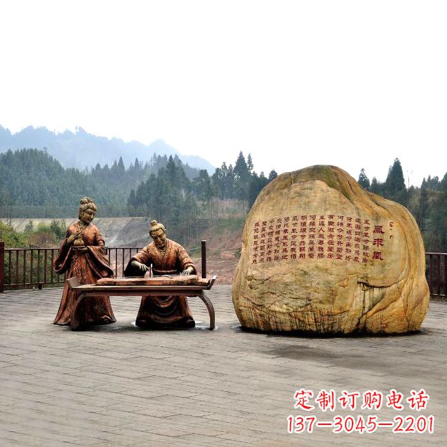 开封卓文君与司马相如凤求凰公园景观雕塑-历史典故人物情景雕塑