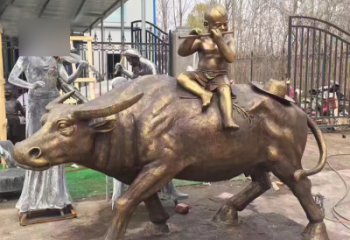 开封吹笛子的牧童牛公园景观铜雕