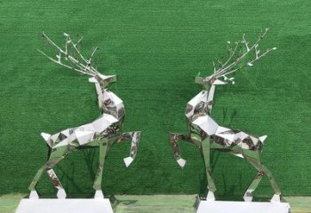 开封梅花鹿雕塑-公园两只不锈钢镜面梅花鹿雕塑