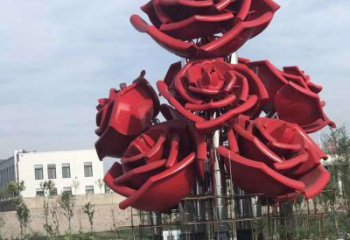 开封玫瑰花雕塑-广场创意不锈钢红色玫瑰花雕塑