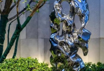 开封太湖石雕塑-园林景观不锈钢镜面抽象太湖石雕塑